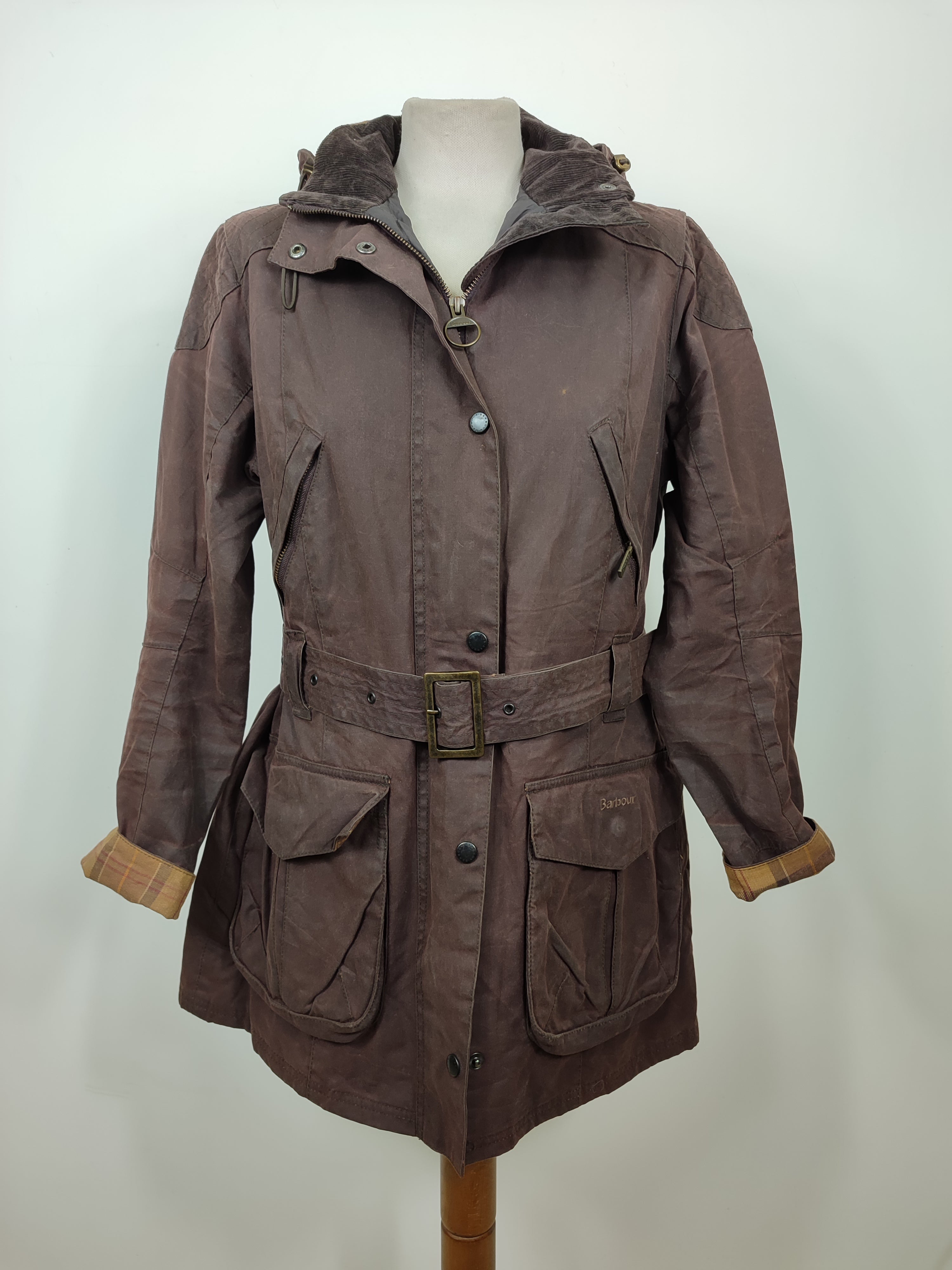 Giacca Barbour da donna con cintura marrone tg.44 Uk14 Wax Brown Lady Shop In London