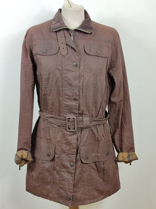 Giacca Barbour Donna con cintura marrone utility mac UK12 -Lady Brown jacket size Medium