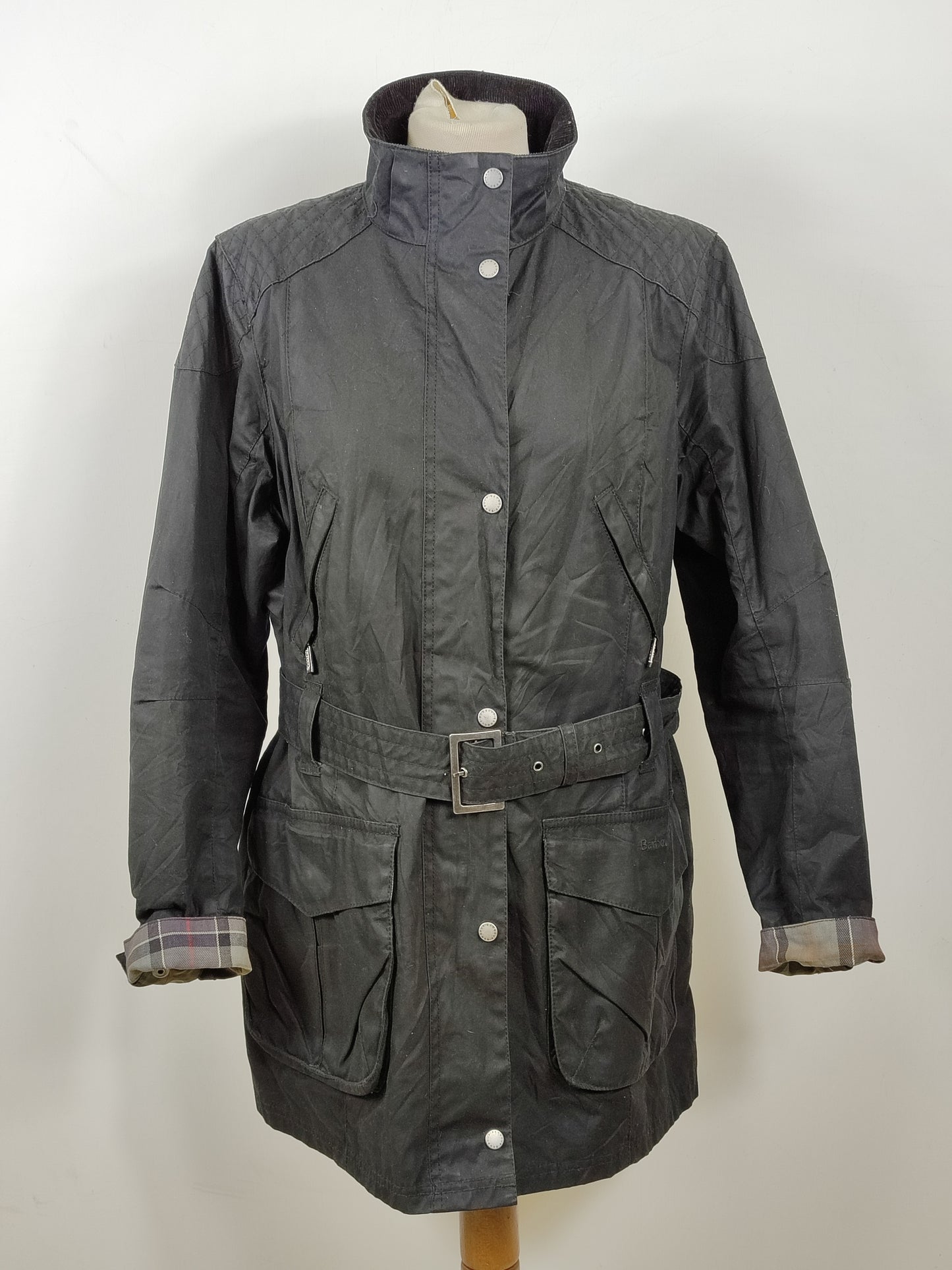 Giacca Barbour cerata nera UNISEX UK18 tg. 46/48 Black Wax jacket with belt size uk18