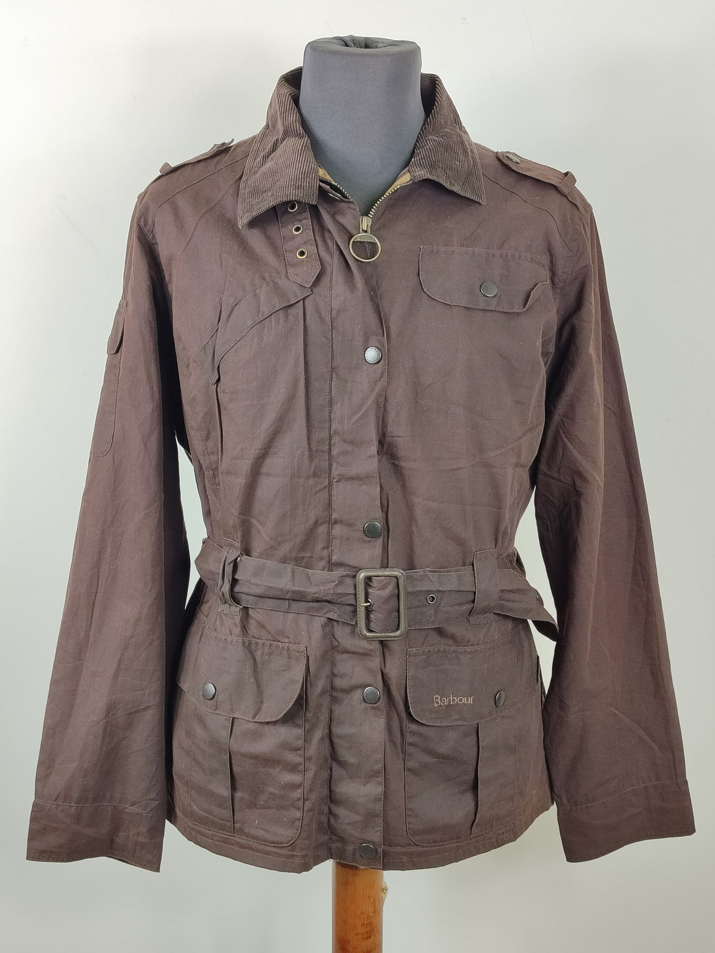 Barbour marrone unisex corto cerato con cintura tg.44/46 Brown Flyweight Wax Brown Amelia uk16