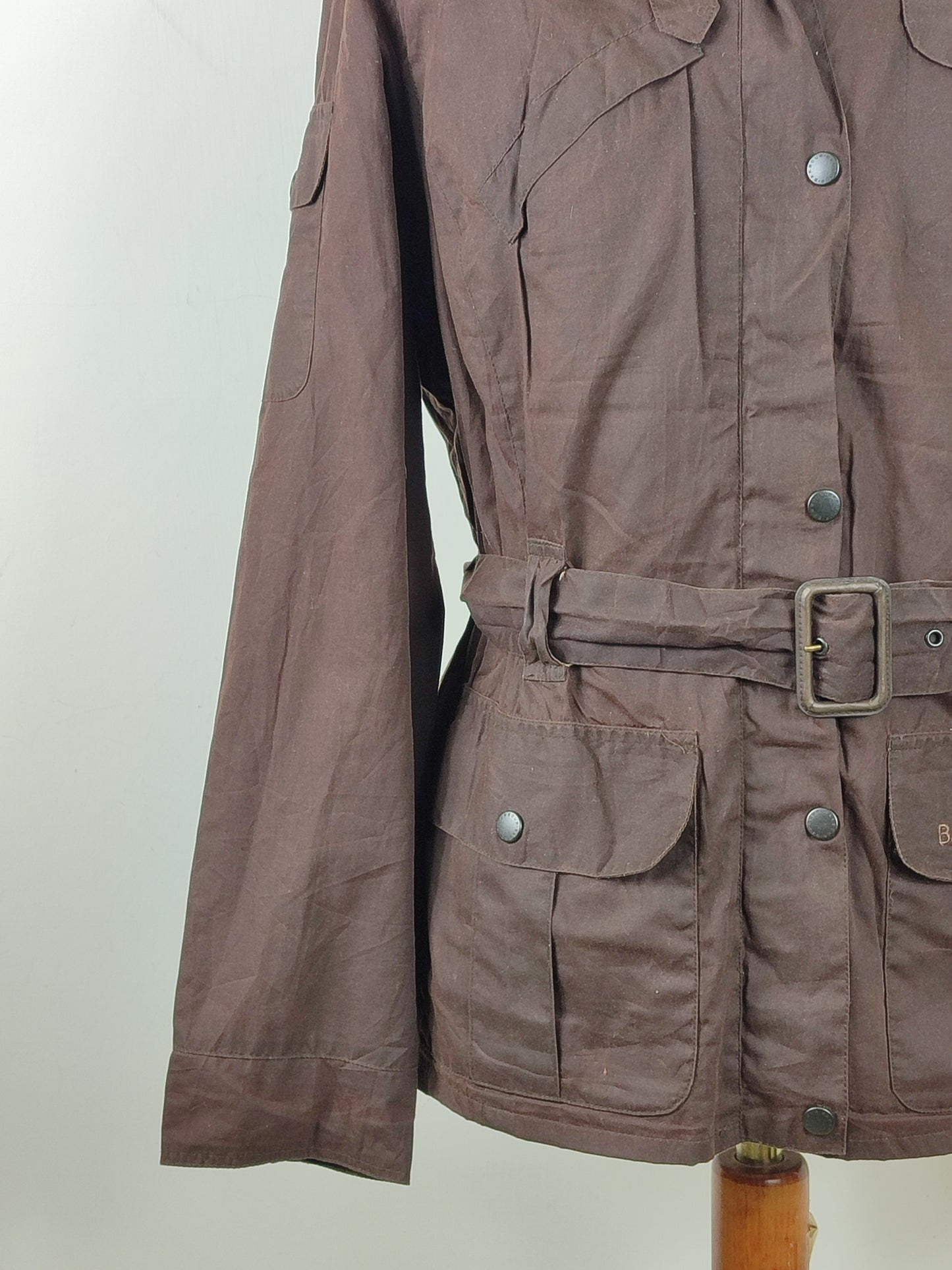 Barbour marrone unisex corto cerato con cintura tg.44/46 Brown Flyweight Wax Brown Amelia uk16