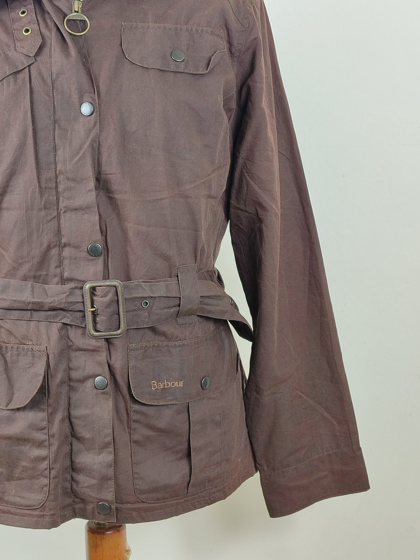 Barbour marrone unisex corto cerato con cintura tg.44/46 Brown Flyweight Wax Brown Amelia uk16