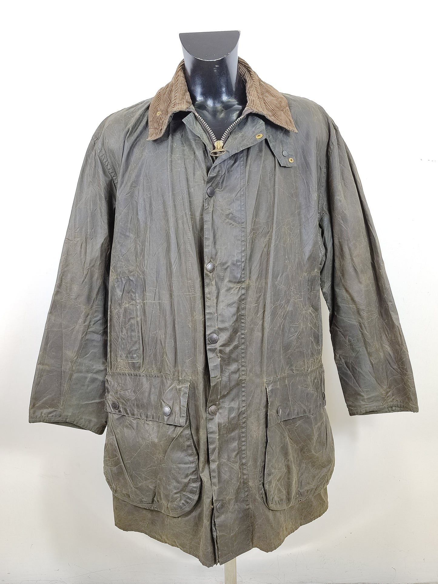 Barbour Giacca Uomo Border Verde Vintage C48/122cm Xlarge- Green wax Vintage Border Coat XL