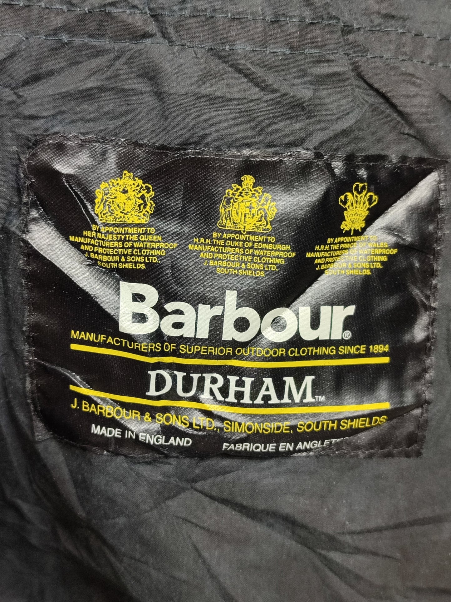 RARO Barbour Durham blu unlined con cappuccio C42/107 cm Navy Hooded waxed Durham Large