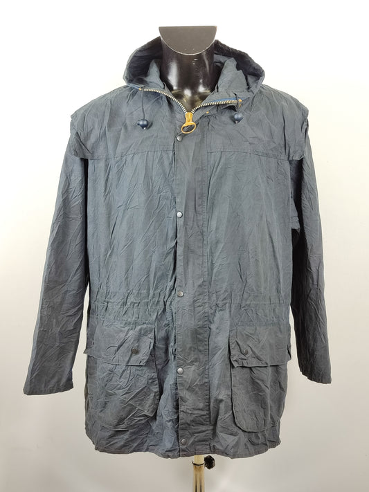 RARO Barbour Durham blu unlined con cappuccio C42/107 cm Navy Hooded waxed Durham Large