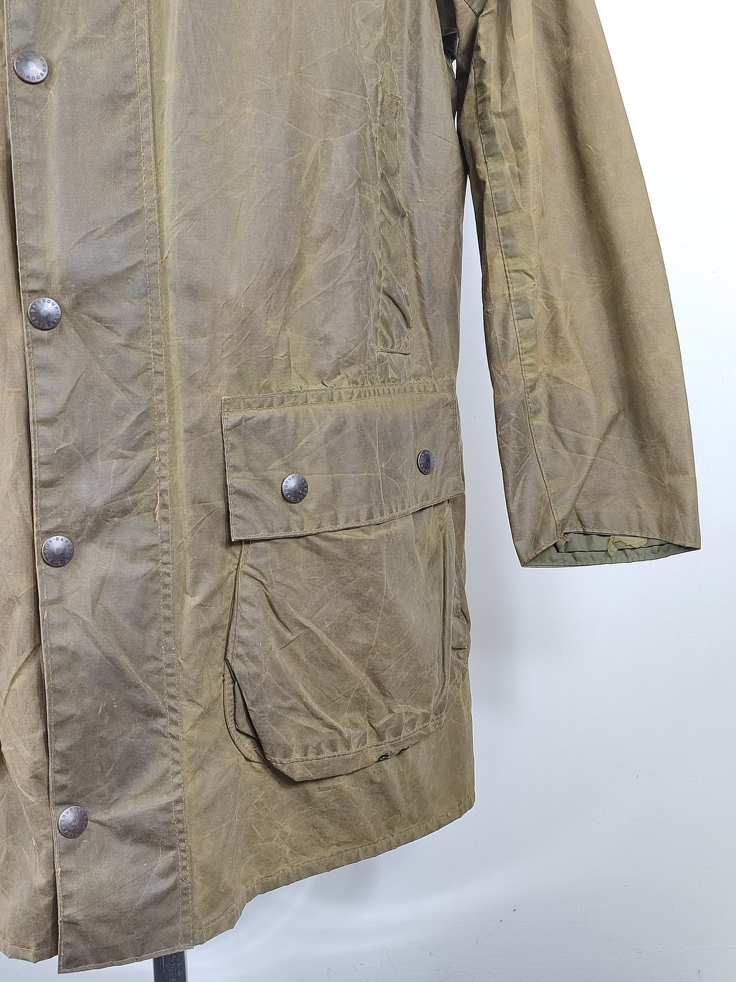Barbour Border verde cotone Cerato C42/107 cm Green Border Wax Vintage Coat Size Large