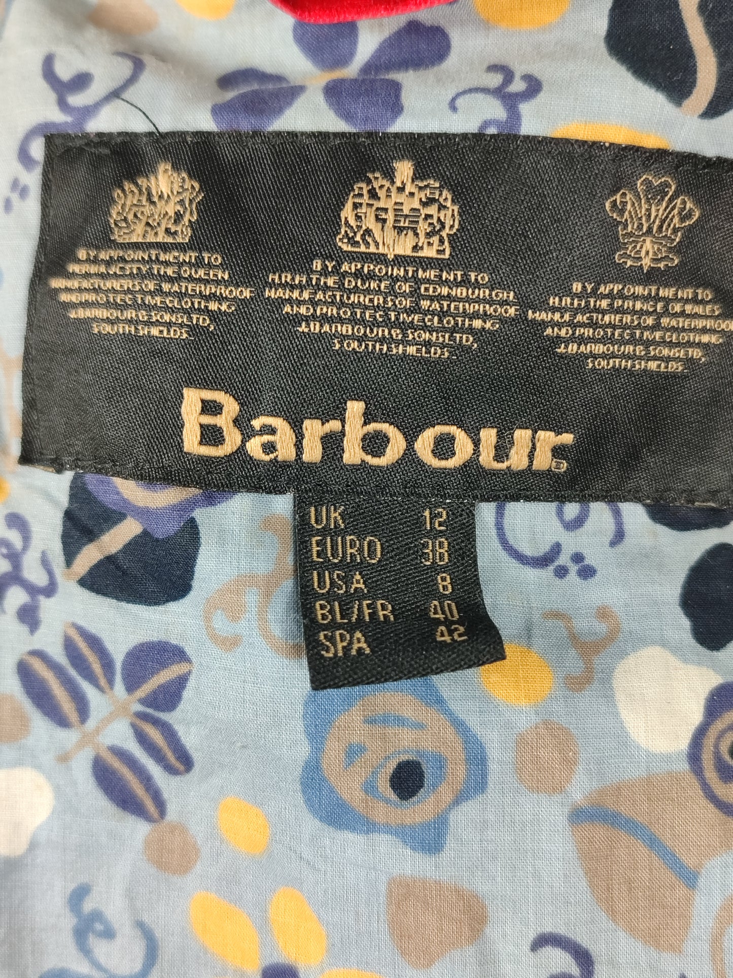 Barbour da donna blu con cappuccio e stampa UK12 Medium- Lady Liberty Durham Blue size Uk12