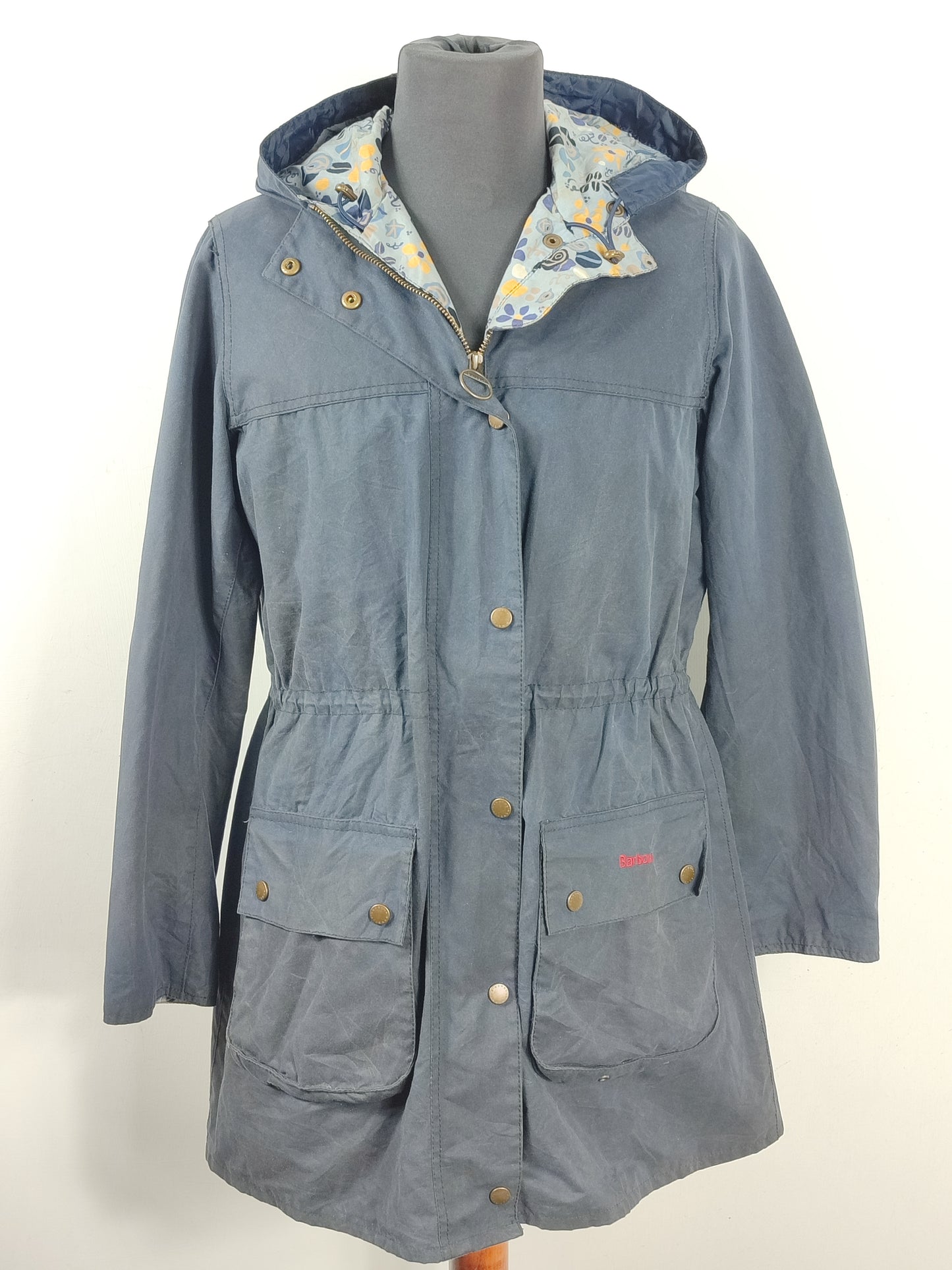 Barbour da donna blu con cappuccio e stampa UK12 Medium- Lady Liberty Durham Blue size Uk12