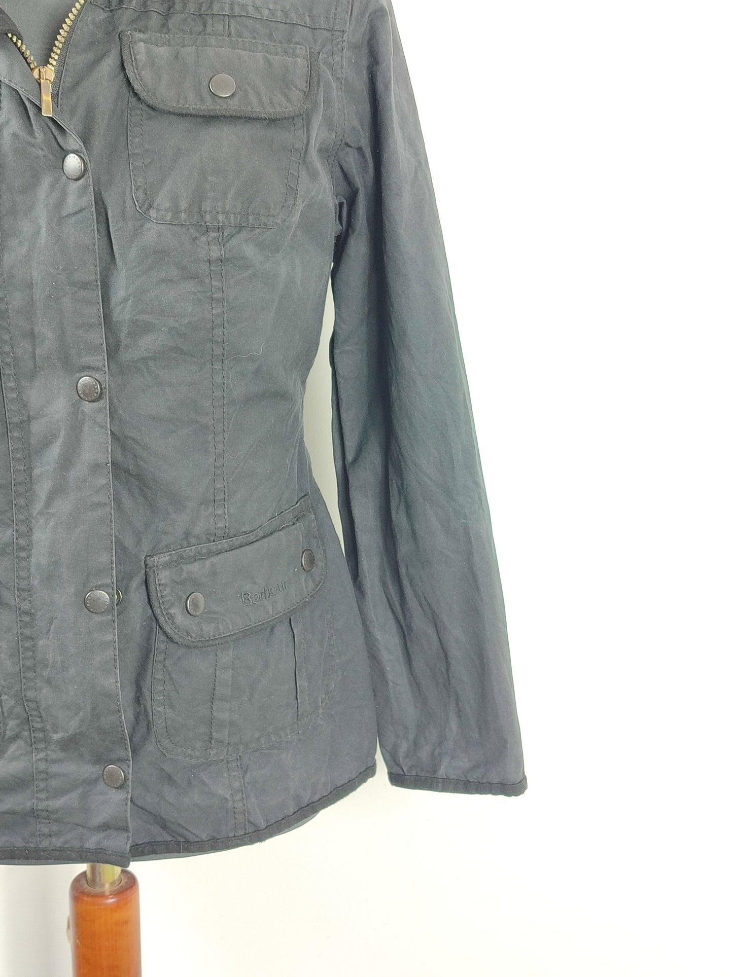 Barbour da donna cerato Nero Small Uk10 - Lady Black Wax Utility Jacket size Uk10 Small