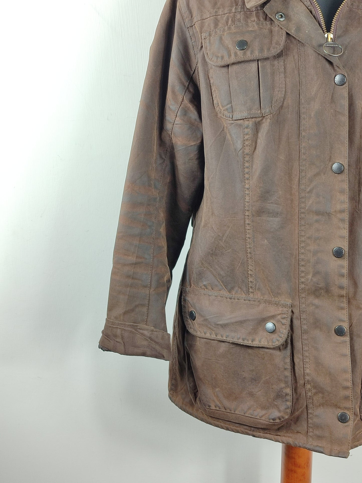 Barbour Giacca corta marrone Fur Trim Utility Tg. 44 Lady Brown Utility wax Jacket size uk14