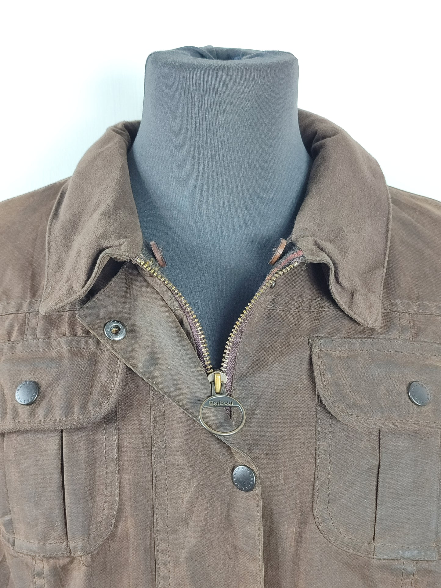 Barbour Giacca corta marrone Fur Trim Utility Tg. 44 Lady Brown Utility wax Jacket size uk14