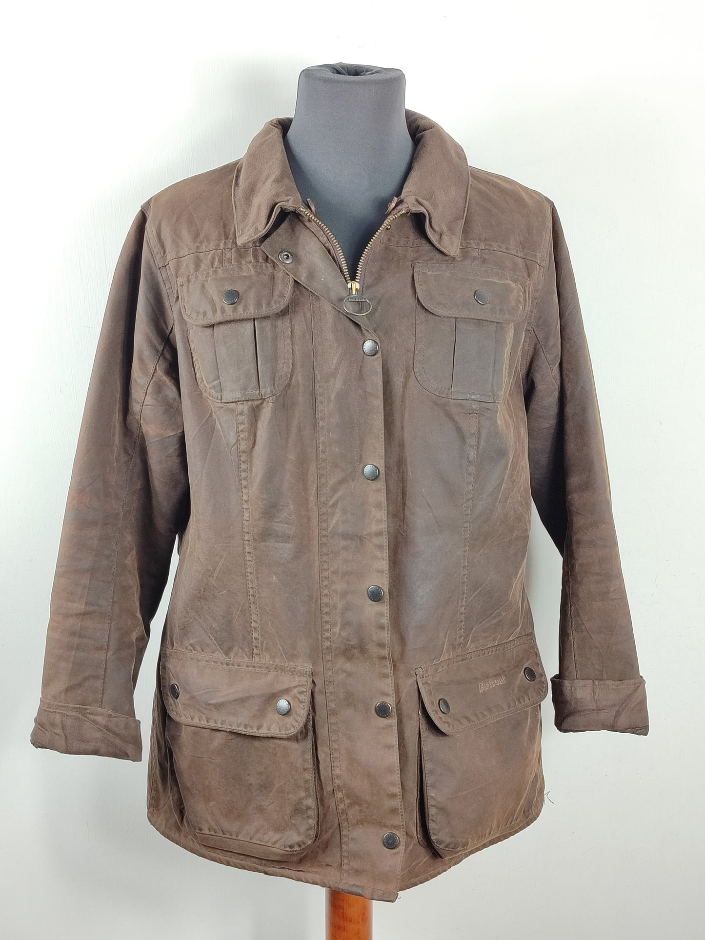 Barbour Giacca corta marrone Fur Trim Utility Tg. 44 Lady Brown Utility wax Jacket size uk14