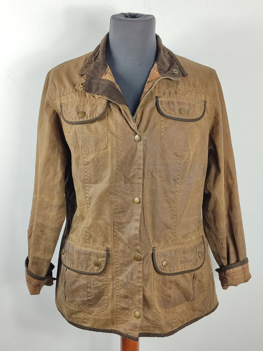 Barbour Giacca corta beige donna Utility Tg. 44 Lady Beige Utility wax Jacket uk14