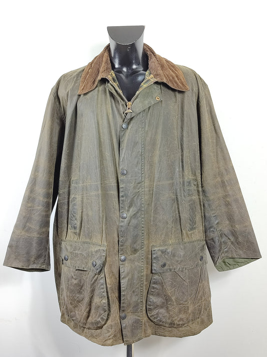 Barbour Giacca Border verde Vintage Uomo Cerata C50/127 cm -Green wax Border coat size XXL