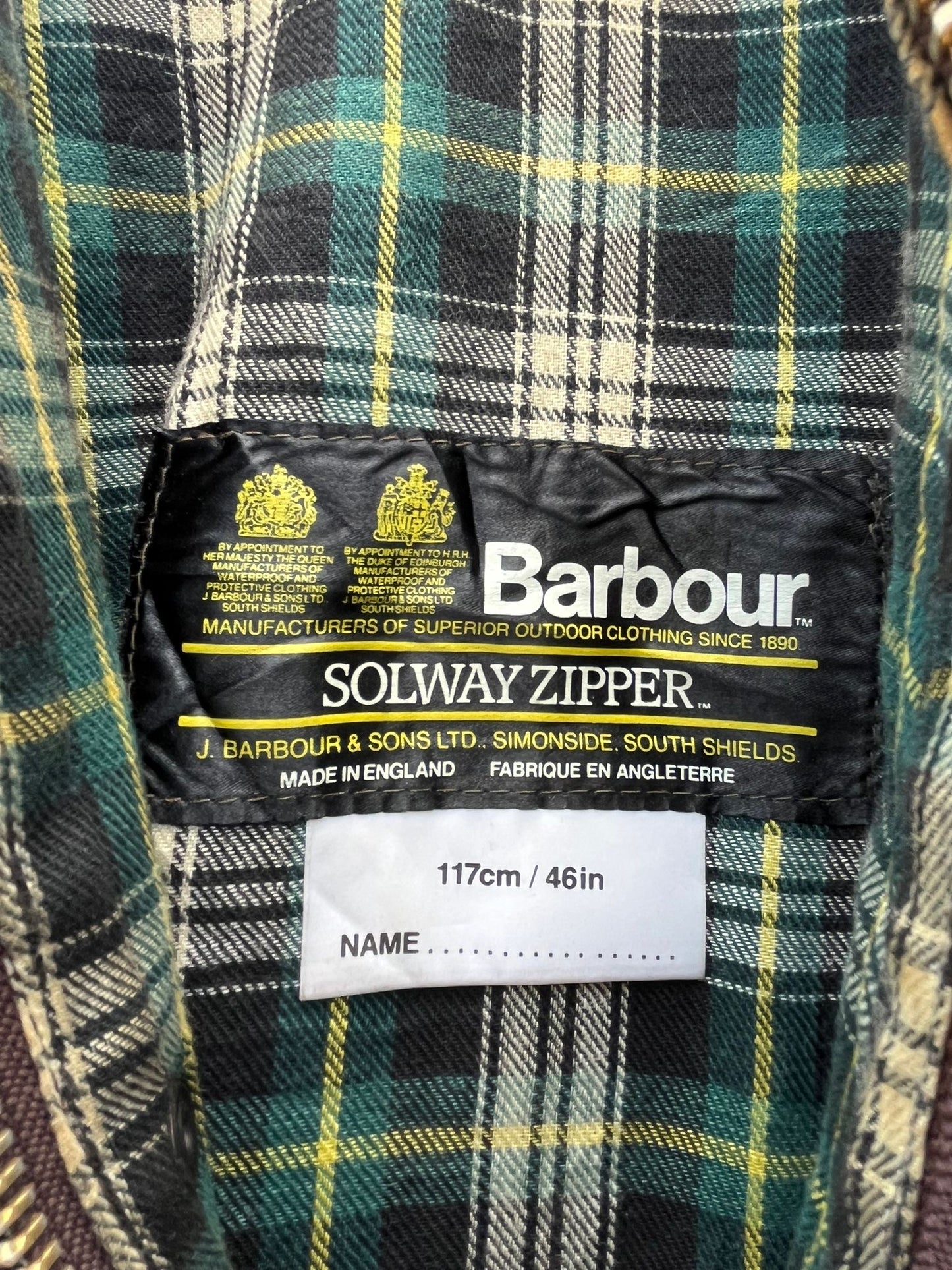 RARO Barbour Solway Zipper Cerato C46/117 cm XLarge-2 crests Solway Zipper waxed Jacket XLarge