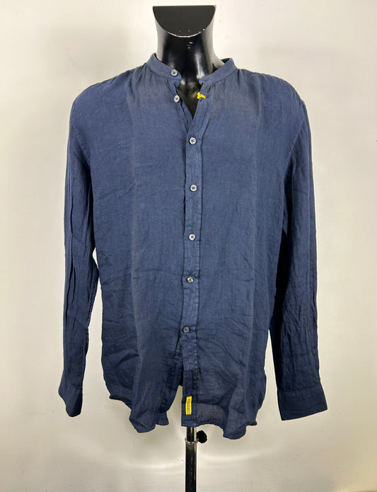 Camicia blu slim fit in lino collo alla coreana modello Dexter by B.D. BAGGIES