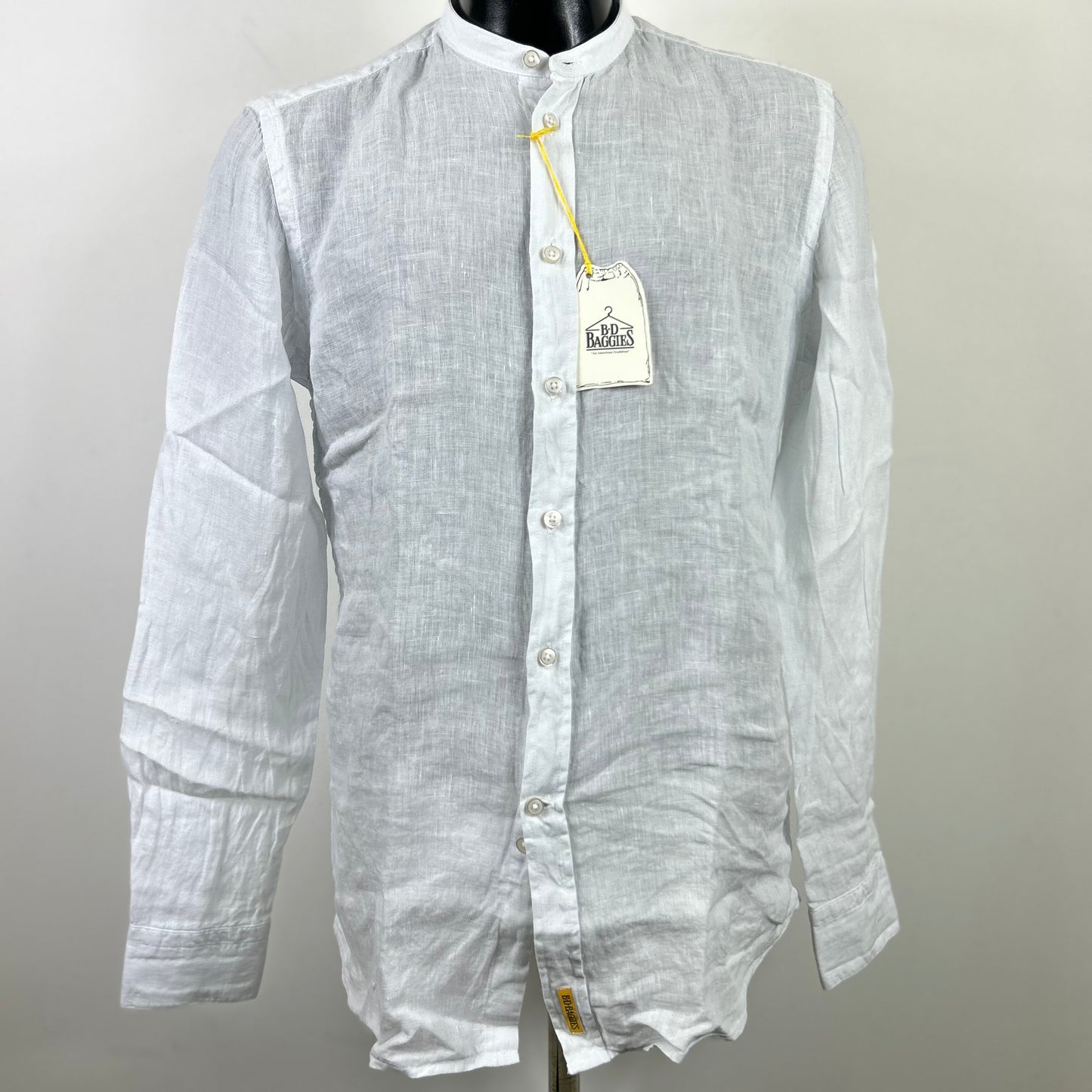 Camicia bianca slim fit in lino collo alla coreana modello Dexter by B.D. BAGGIES