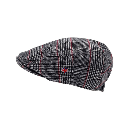 Coppola nuova inglese in lana grigia a fantasia con union jack - New English Grey Wool Flat cap One size