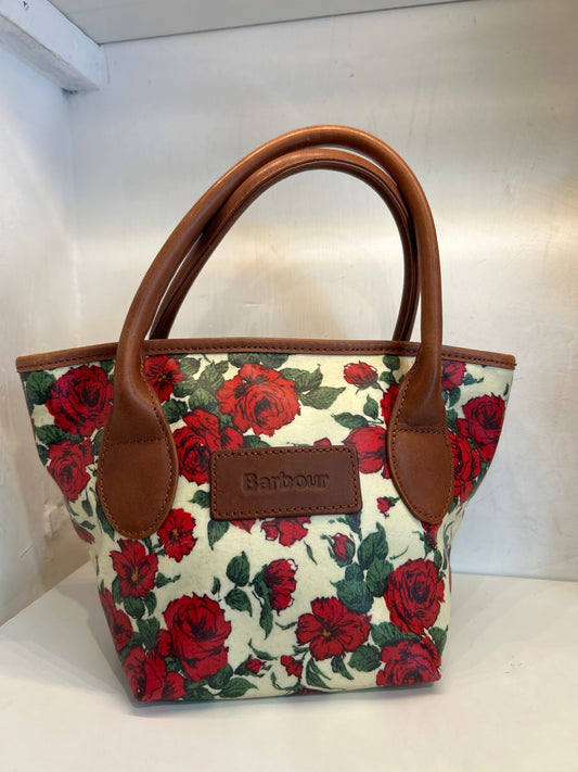 Borsa piccola Barbour con rose rosse in pelle Lady Rose Tote Bag