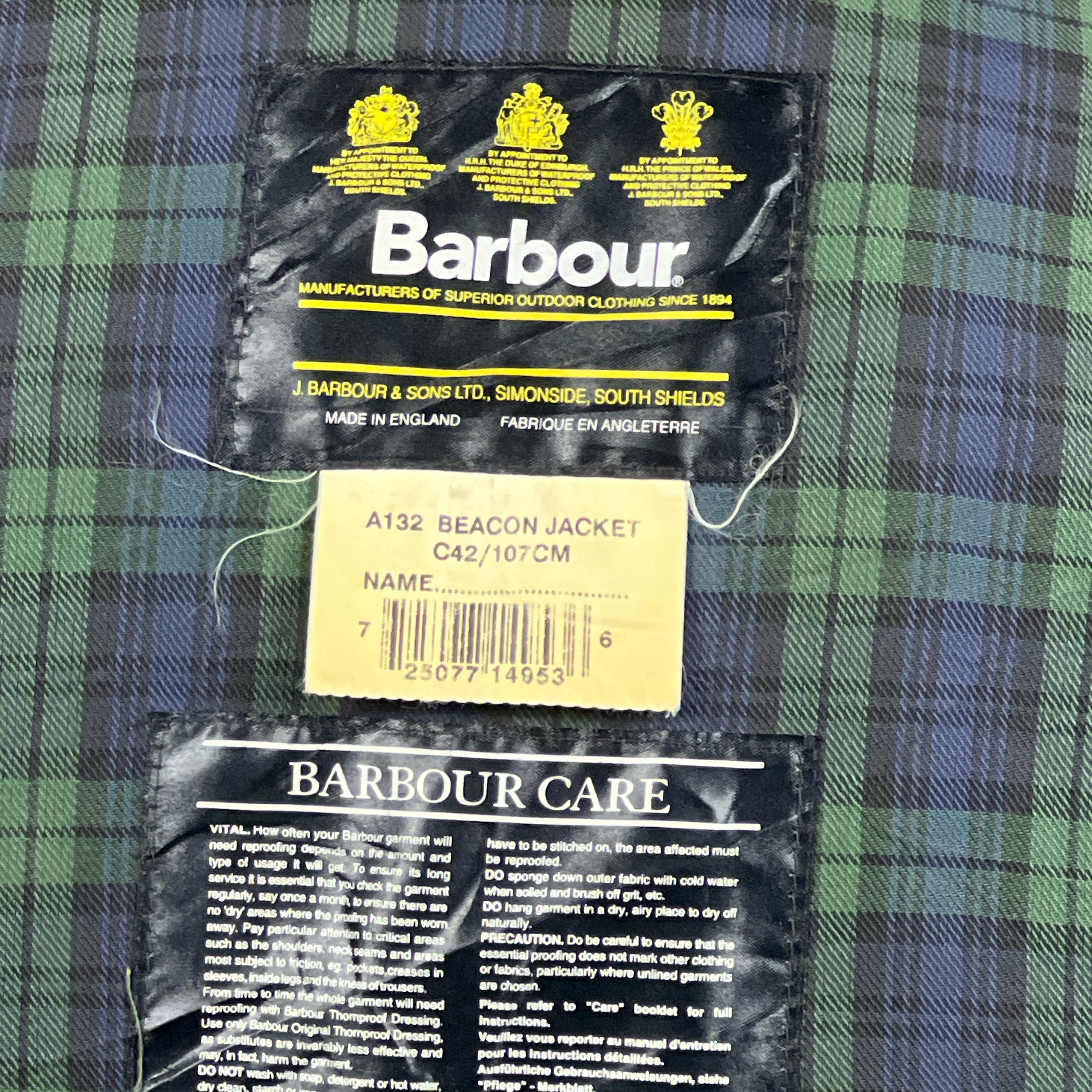 RARE Barbour Giacca Uomo Vintage Beacon Nero L C42/107 cm Black