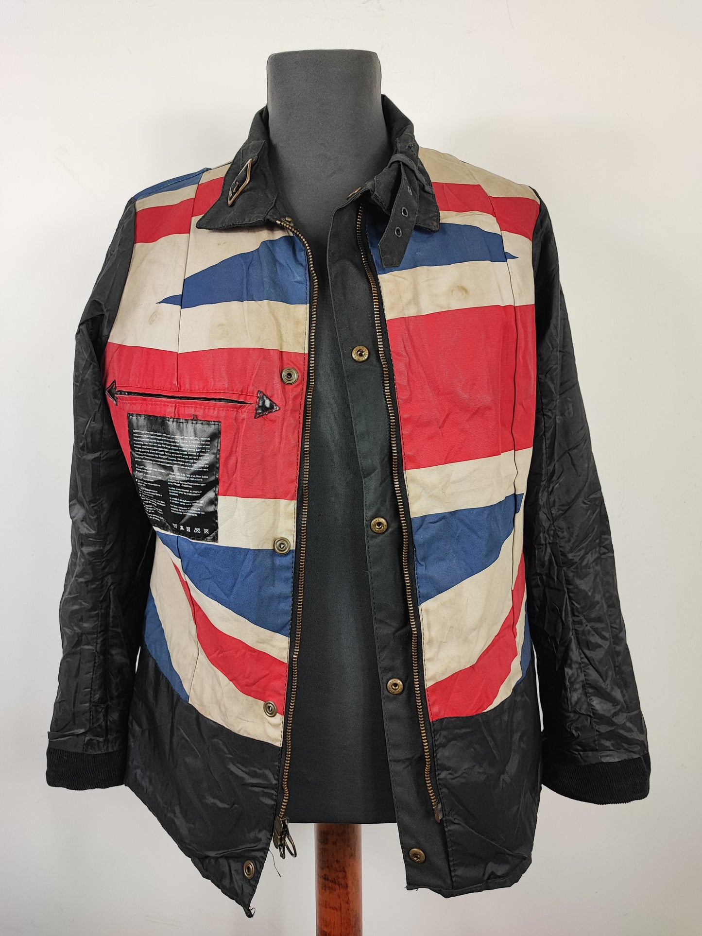 Giacca Barbour International Donna Medium Union Jack UK12 -Lady International Black Jacket UK12