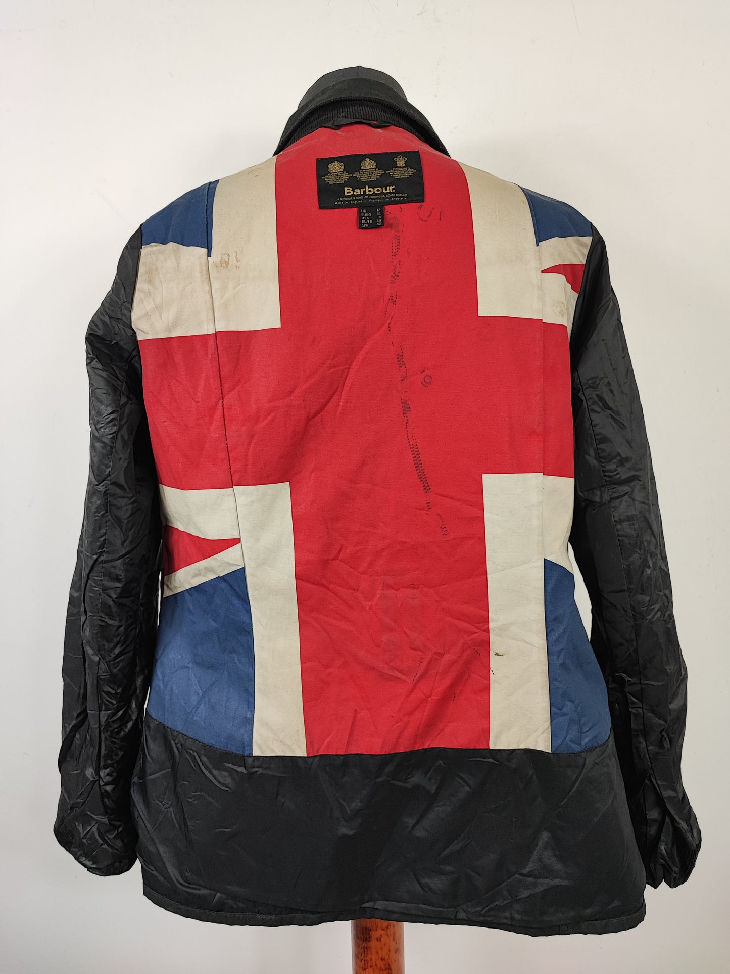 Giacca Barbour International Donna Medium Union Jack UK12 -Lady International Black Jacket UK12