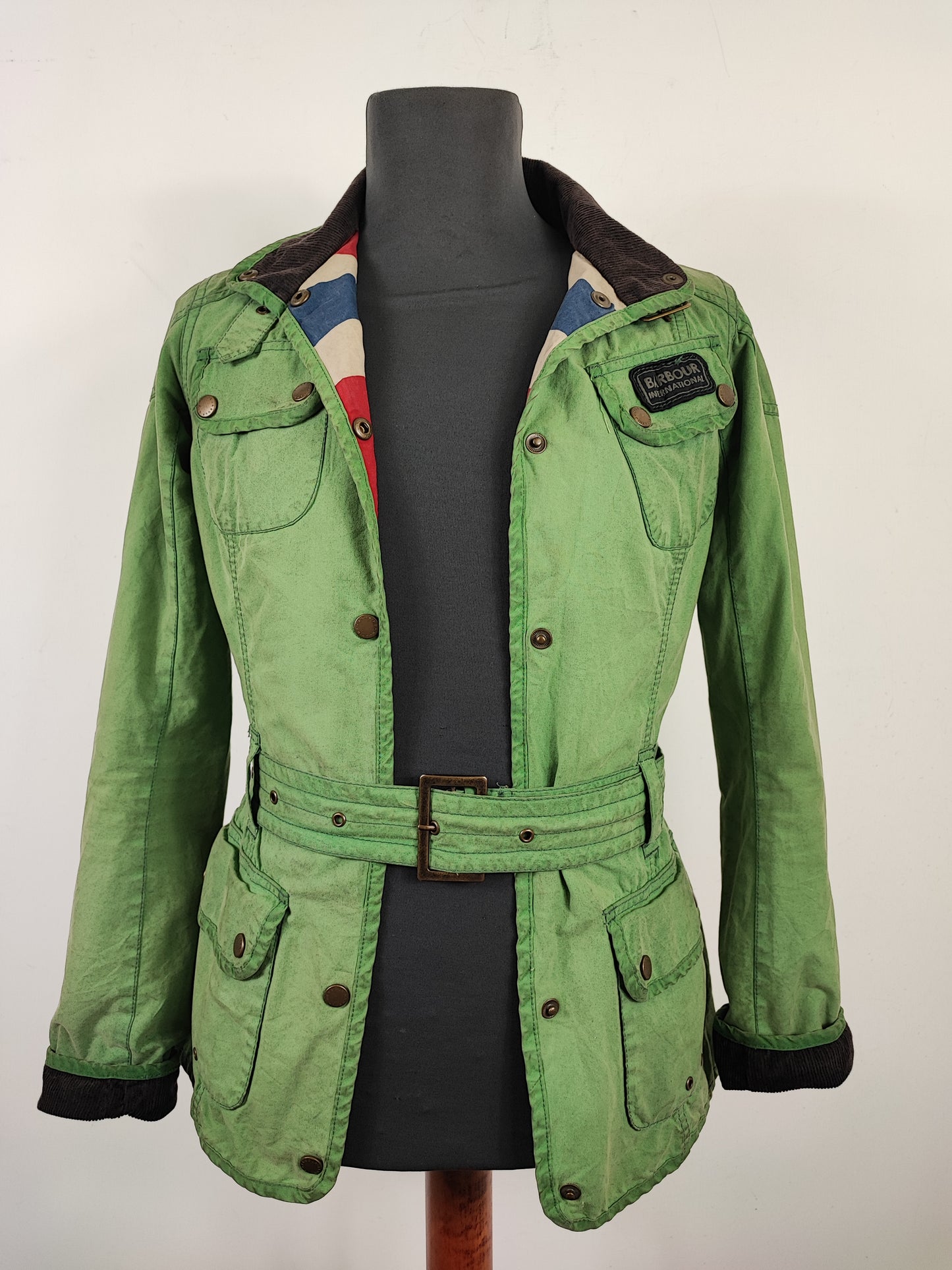 Giacca Barbour International Donna verde XSMALL UK8 -Green Lady International Union Jack jacket UK8 XSmall