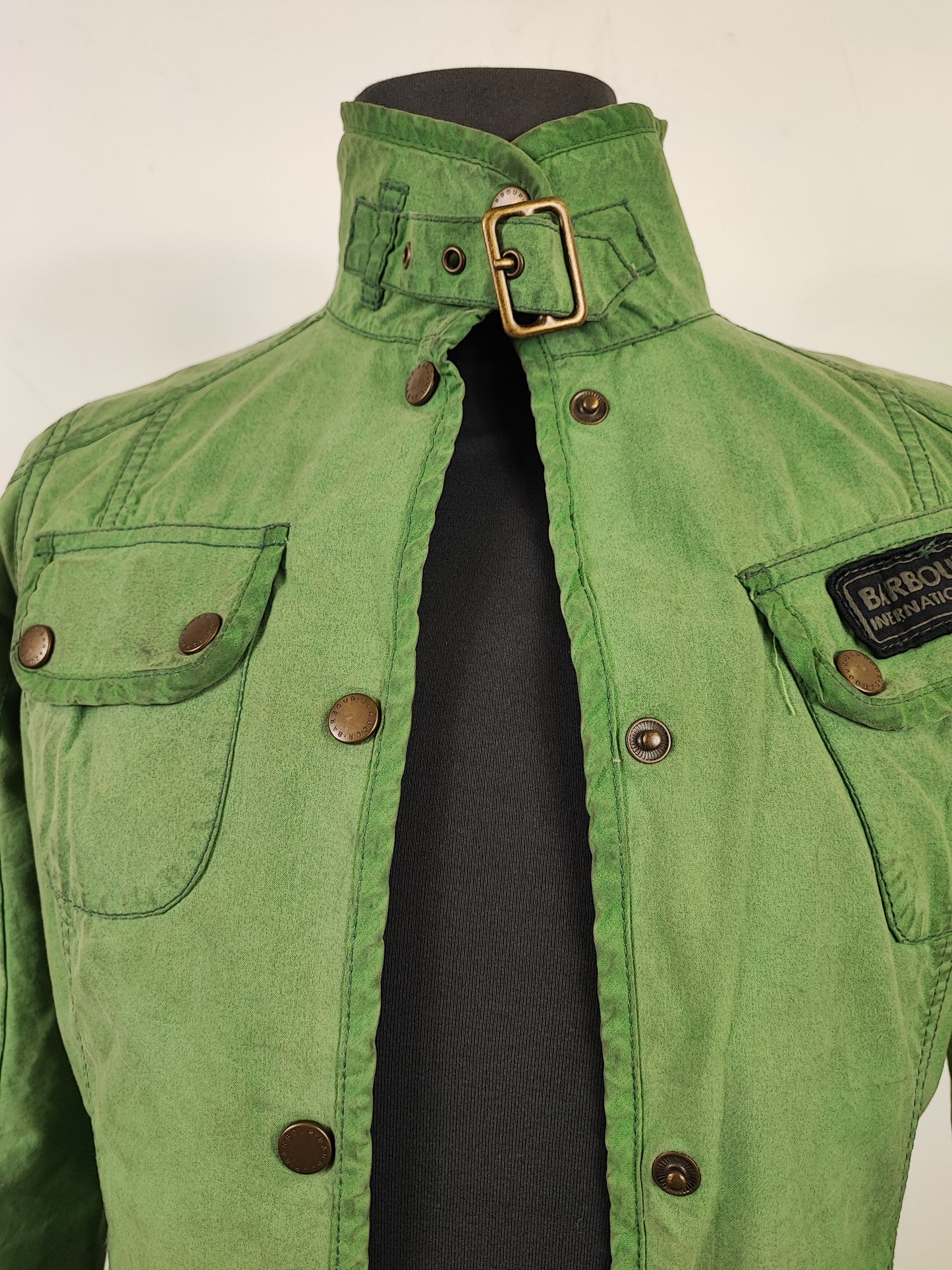 Giacca Barbour International Donna verde XSMALL UK8 -Green Lady International Union Jack jacket UK8 XSmall