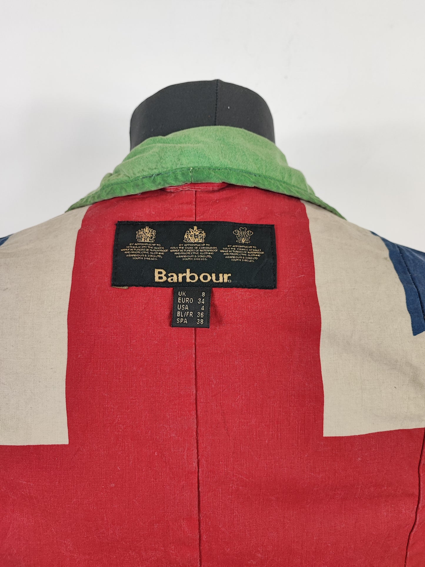 Giacca Barbour International Donna verde XSMALL UK8 -Green Lady International Union Jack jacket UK8 XSmall