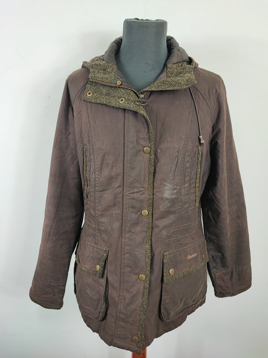 Giacca Barbour Marrone Elkhorn con cappuccio e inserti in lana uk14 tg.44 - Lady Elkhorn brown wax jacket size Uk14