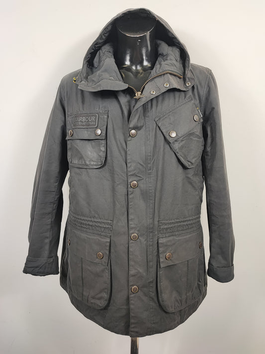 Parka Barbour International nero cerato con cappuccio L Man Fog Slim Parka Black Size Large