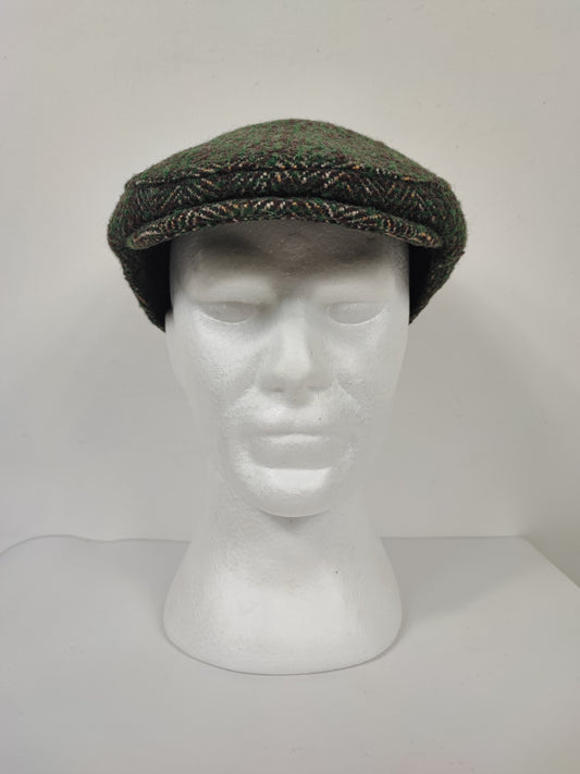 Coppola nuova inglese in lana verde scuro a spina di pesce - New English Green Wool Flat cap One size