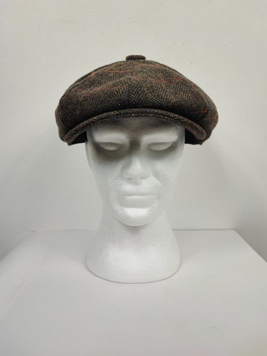 Coppola nuova in lana marrone in tweed colorato a otto spicchi stile Peaky Blinders