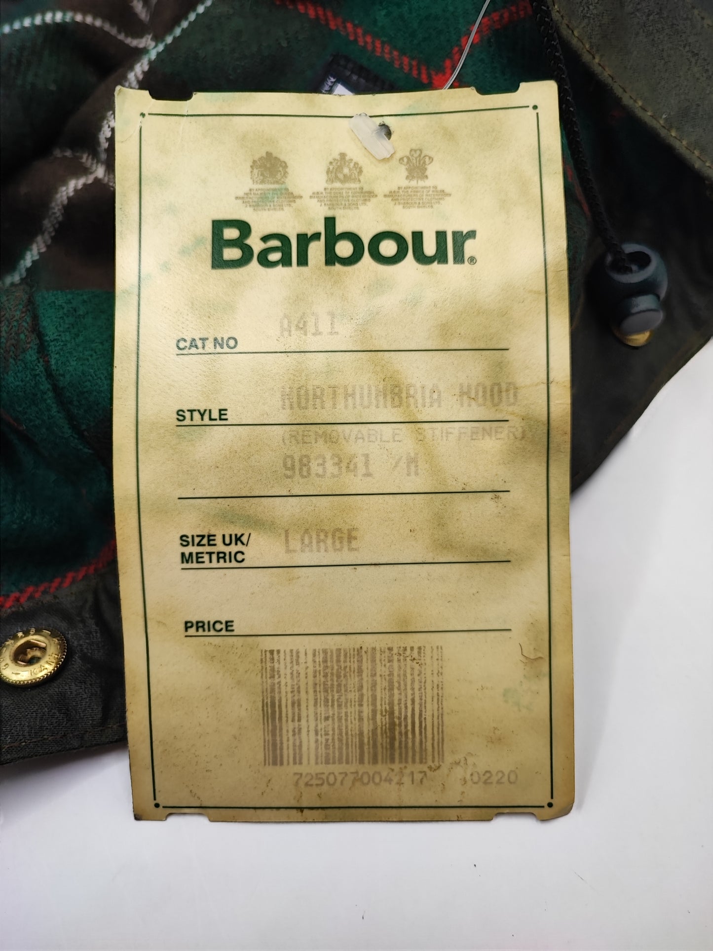 RARO Cappuccio Barbour vintage verde per Northumbria cerato Taglia Unica -Rare Northumbria Hood A411