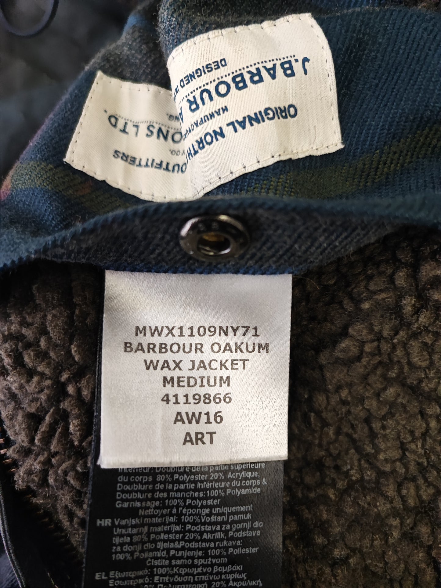 Parka Barbour cerato Blu imbottito Medium- Man Oakum wax navy jacket size M with hood