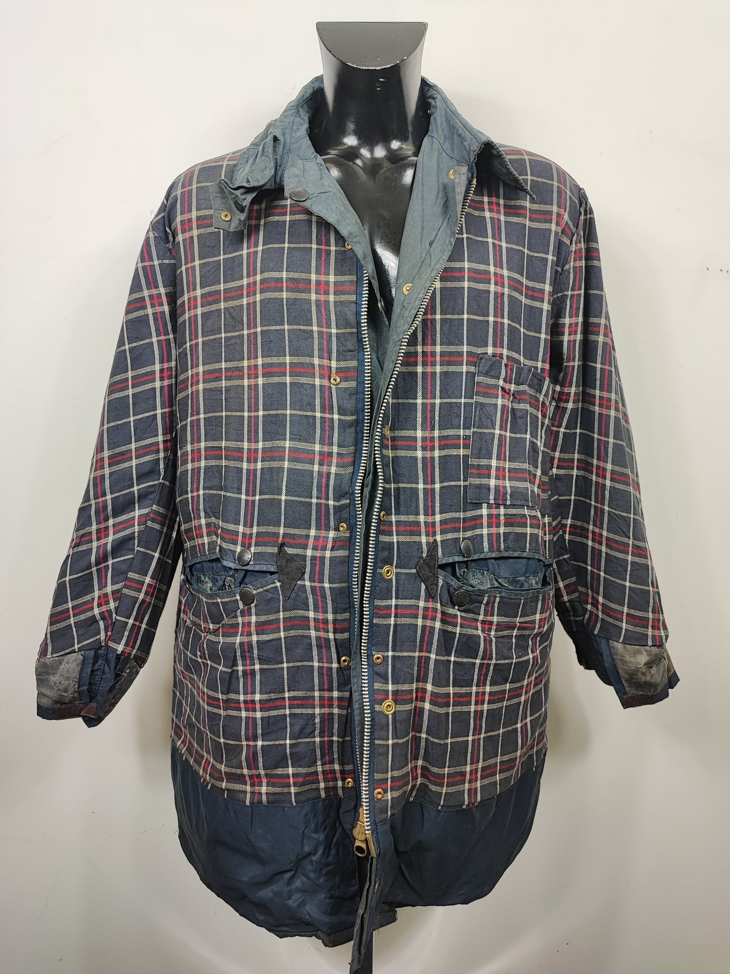 Barbour Uomo Border vintage Blu Cerato C44/112cm Navy Border Wax Coat Large XLarge