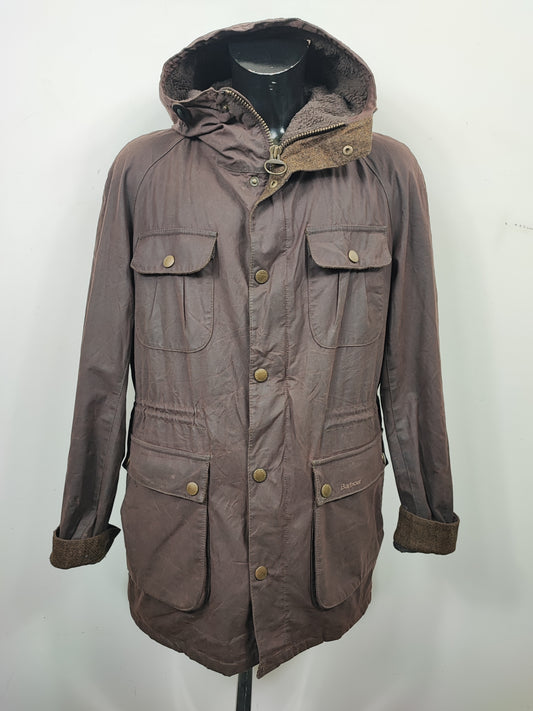 Parka Barbour cerato marrone imbottito Large- Man Northolt wax brown jacket size L with hood