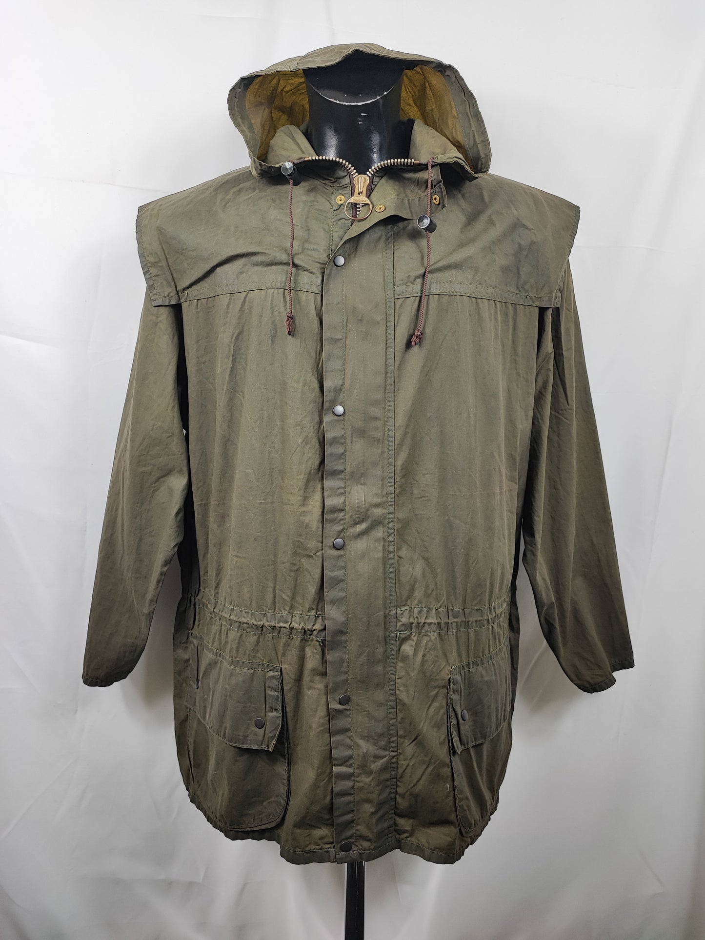 RARO Barbour Durham verde unlined con cappuccio C42/107 cm Green Hooded waxed Durham Large