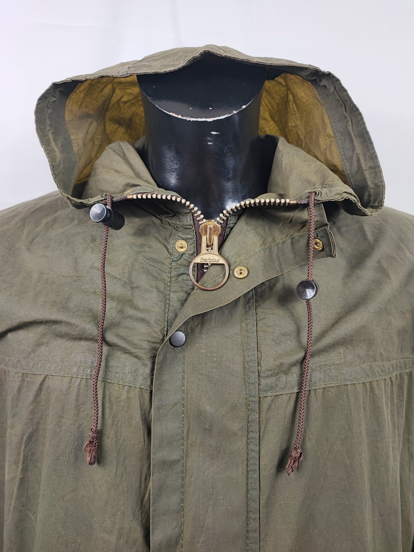 RARO Barbour Durham verde unlined con cappuccio C42/107 cm Green Hooded waxed Durham Large