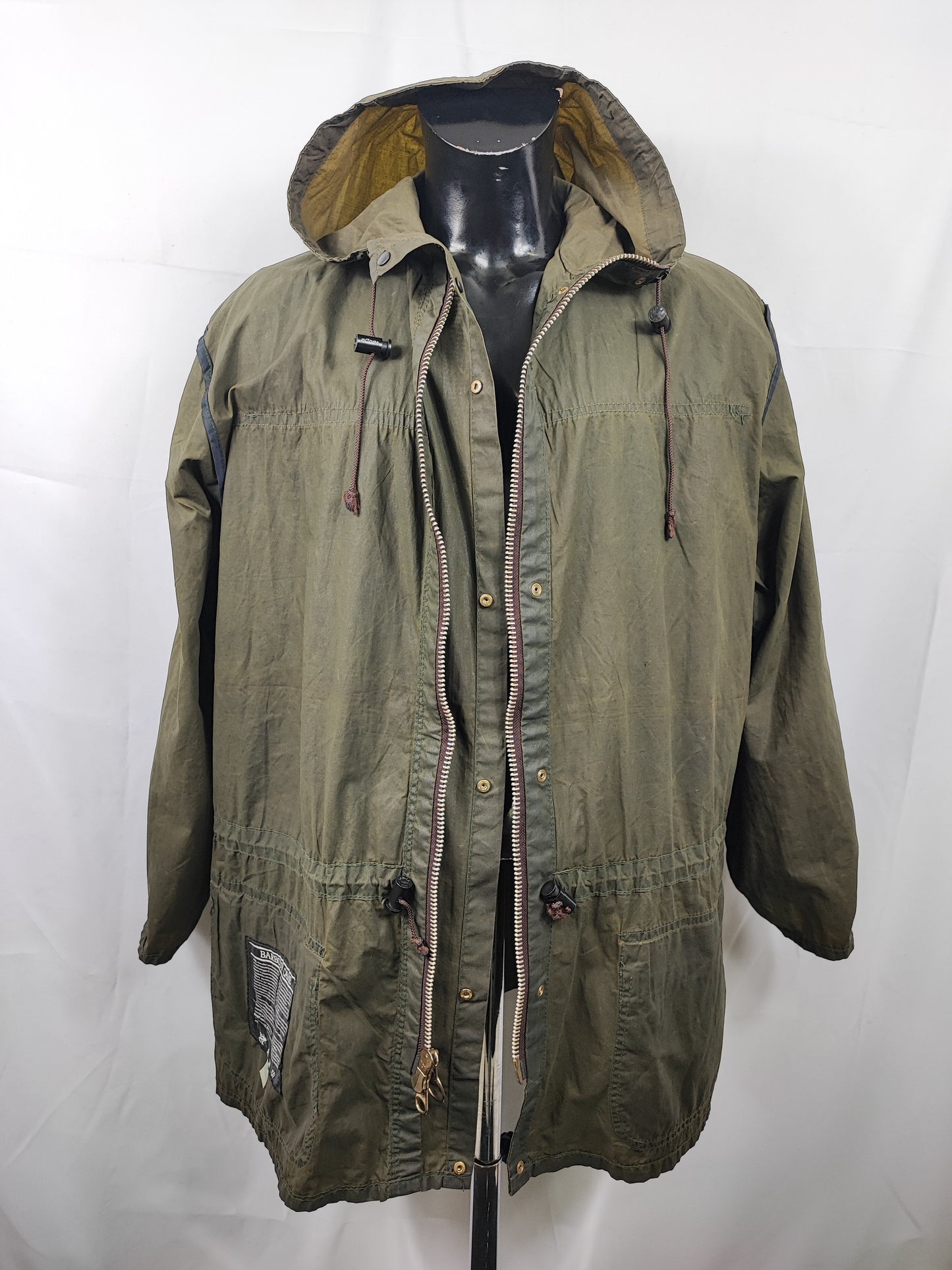 RARO Barbour Durham verde unlined con cappuccio C42/107 cm Green Hooded waxed Durham Large