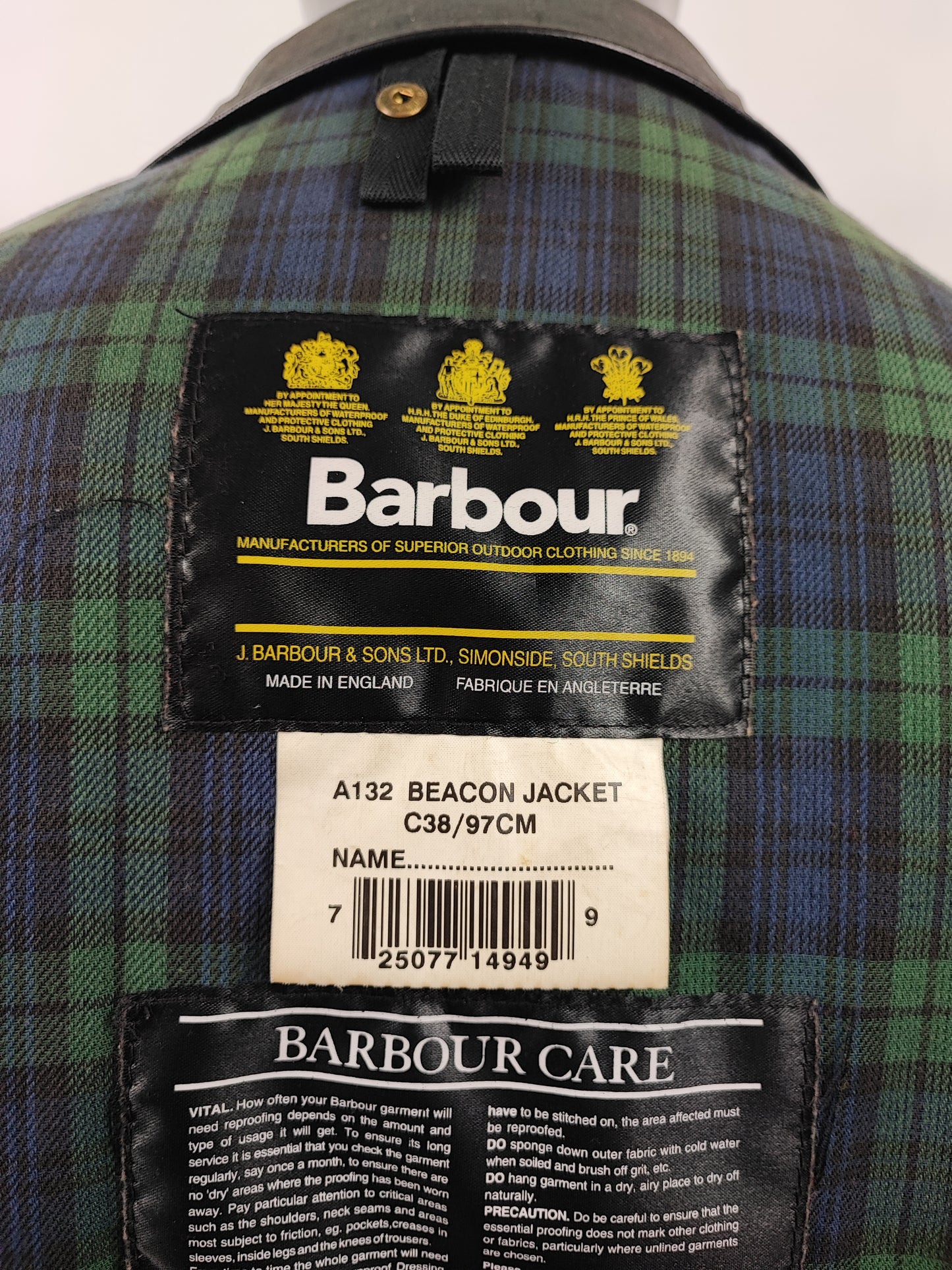 Giacca Barbour Beacon Nero A7 C38/97 cm Man Vintage Black Beacon Jacket size Medium