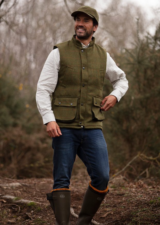 Gilet da uomo Derby tweed nuovo inglese verde scuro New Derby Wool shooting Gilet